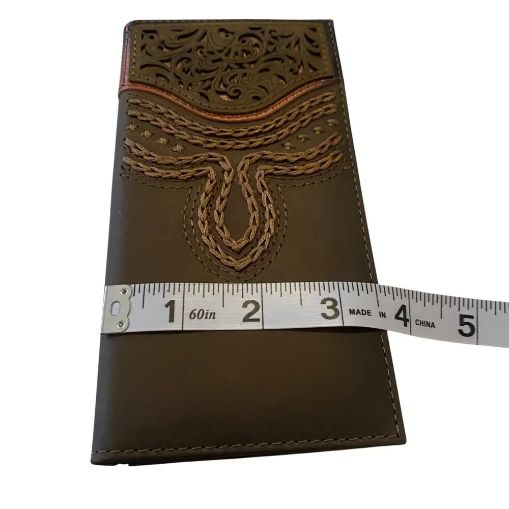 NWT Men’s Justin Russet Inlay Rodeo Genuine Leather Brown Western RFID Wallet